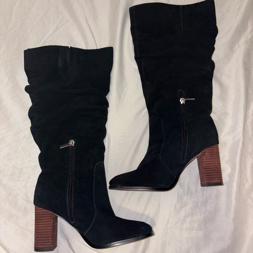 Black Suede Knee-High Boots